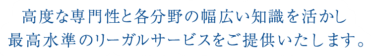 高度な専門性と各分野の幅広い知識を活かし最高水準のリーガルサービスをご提供いたします。